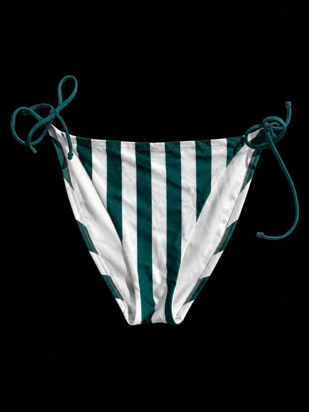 Shade & Shore Women’s Green & White Vertical Stripe Tie Side Bikini Bottom, L